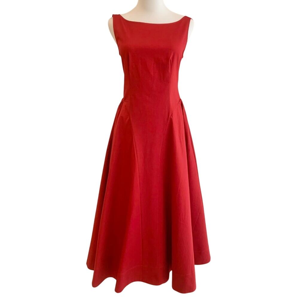 Helsa Red Stretch Cotton Sateen Midi Dress - Picture 9 of 12
